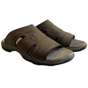 Nunn Bush Yosemite Mens 8 Faux Leather Slip On Slide Sandals Brown Vegan NWD